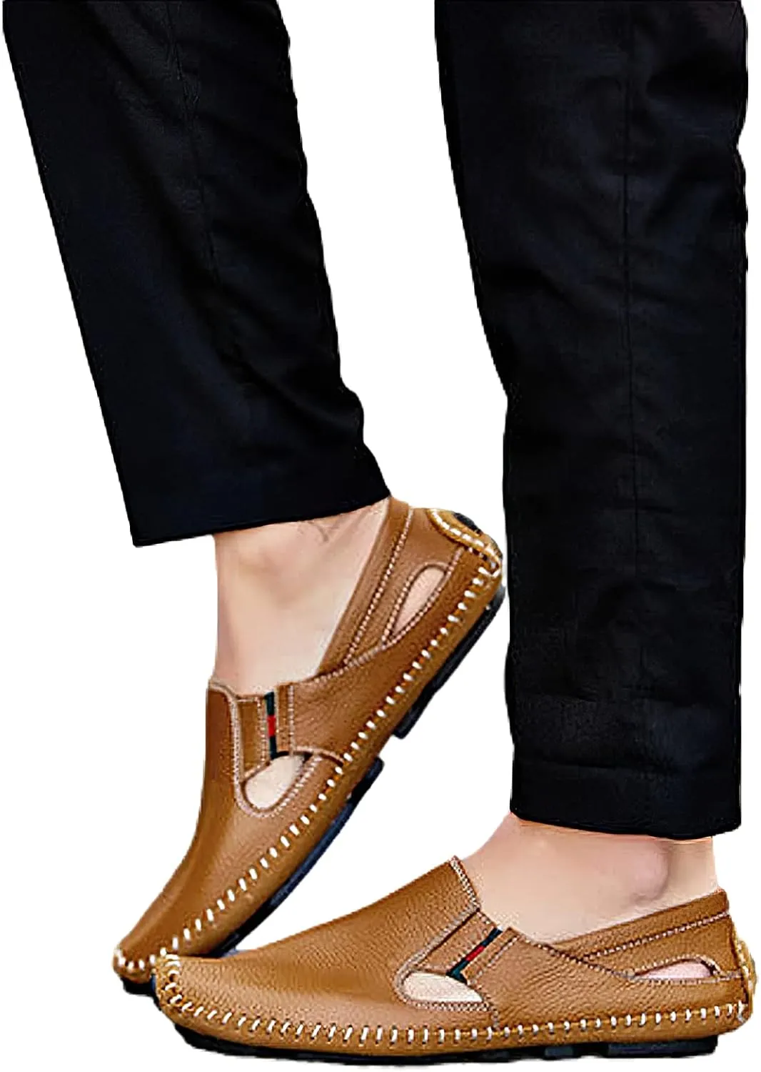rismart Men's Leather Driving Loafers Comfort Slip on Moccasin Walking Shoes