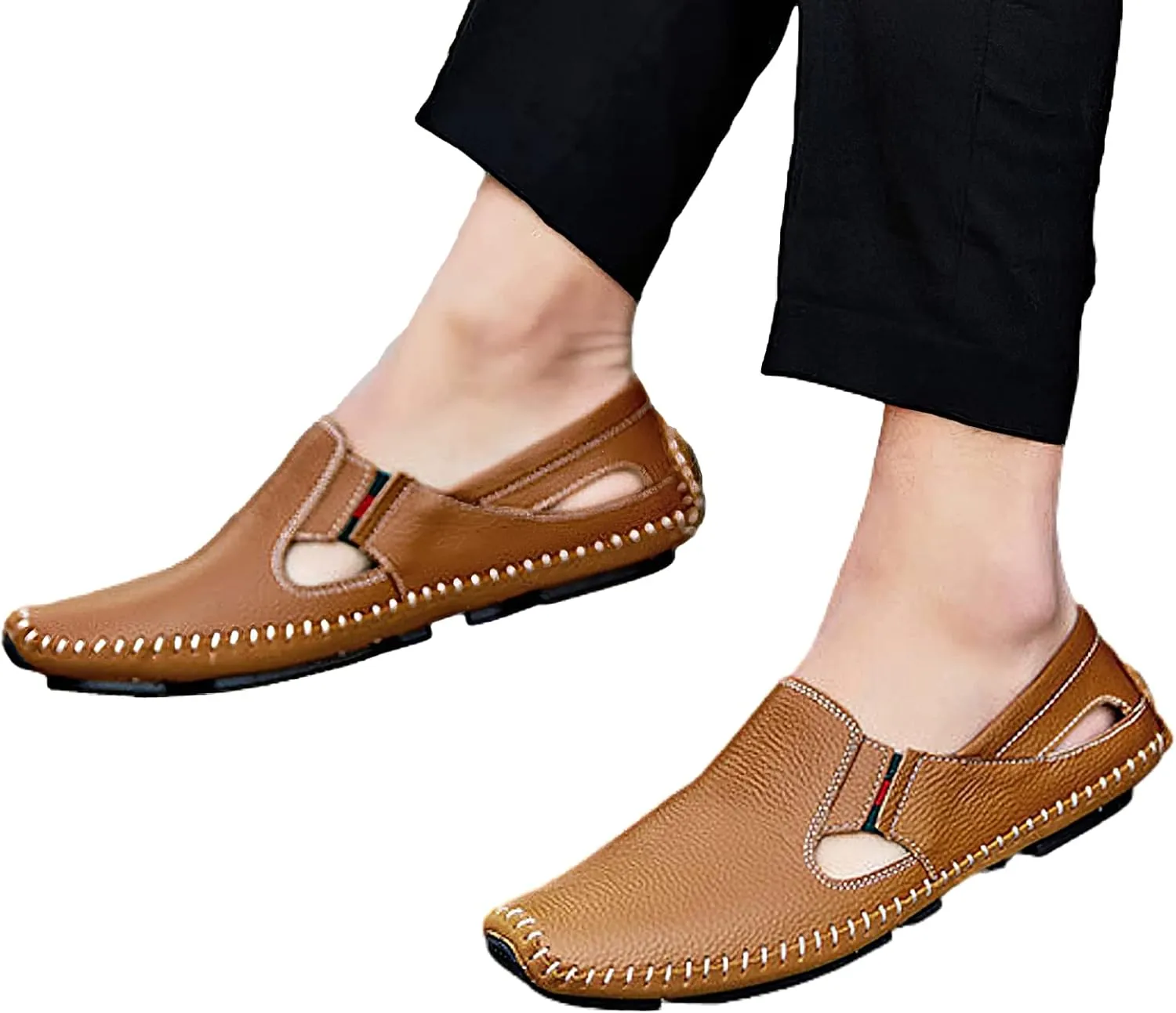 rismart Men's Leather Driving Loafers Comfort Slip on Moccasin Walking Shoes