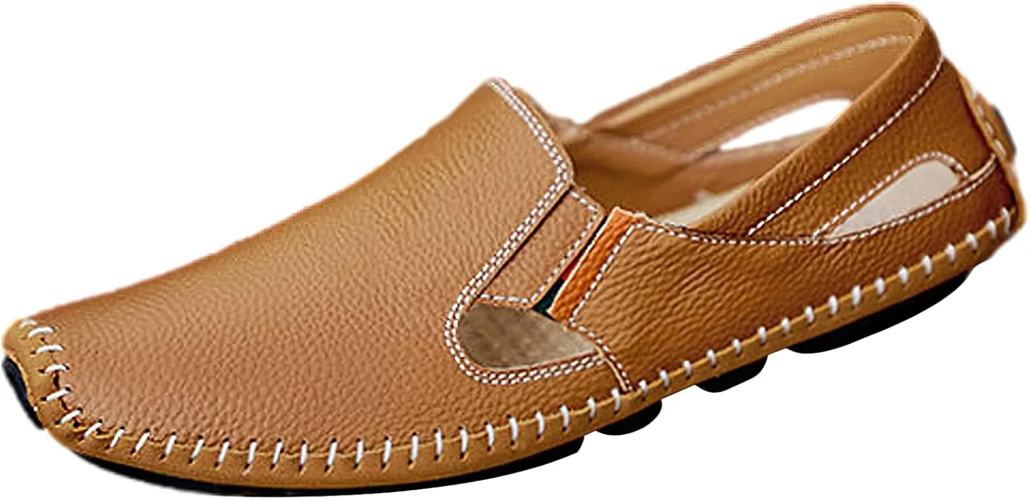 rismart Men's Leather Driving Loafers Comfort Slip on Moccasin Walking Shoes