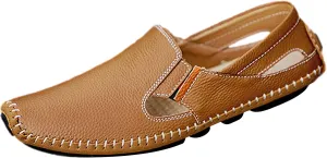 rismart Men's Leather Driving Loafers Comfort Slip on Moccasin Walking Shoes