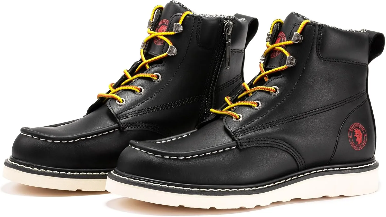 ROCKROOSTER Magnolia 6" Side-Zipper Wedge Boots for Men, Lightweight Soft Moc Toe Motorcycle Boots SAP309-Brown, SAP309BK-Black, SAP310-Black