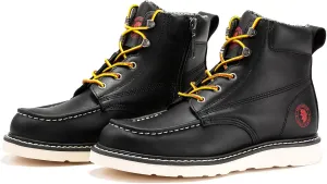 ROCKROOSTER Magnolia 6" Side-Zipper Wedge Boots for Men, Lightweight Soft Moc Toe Motorcycle Boots SAP309-Brown, SAP309BK-Black, SAP310-Black
