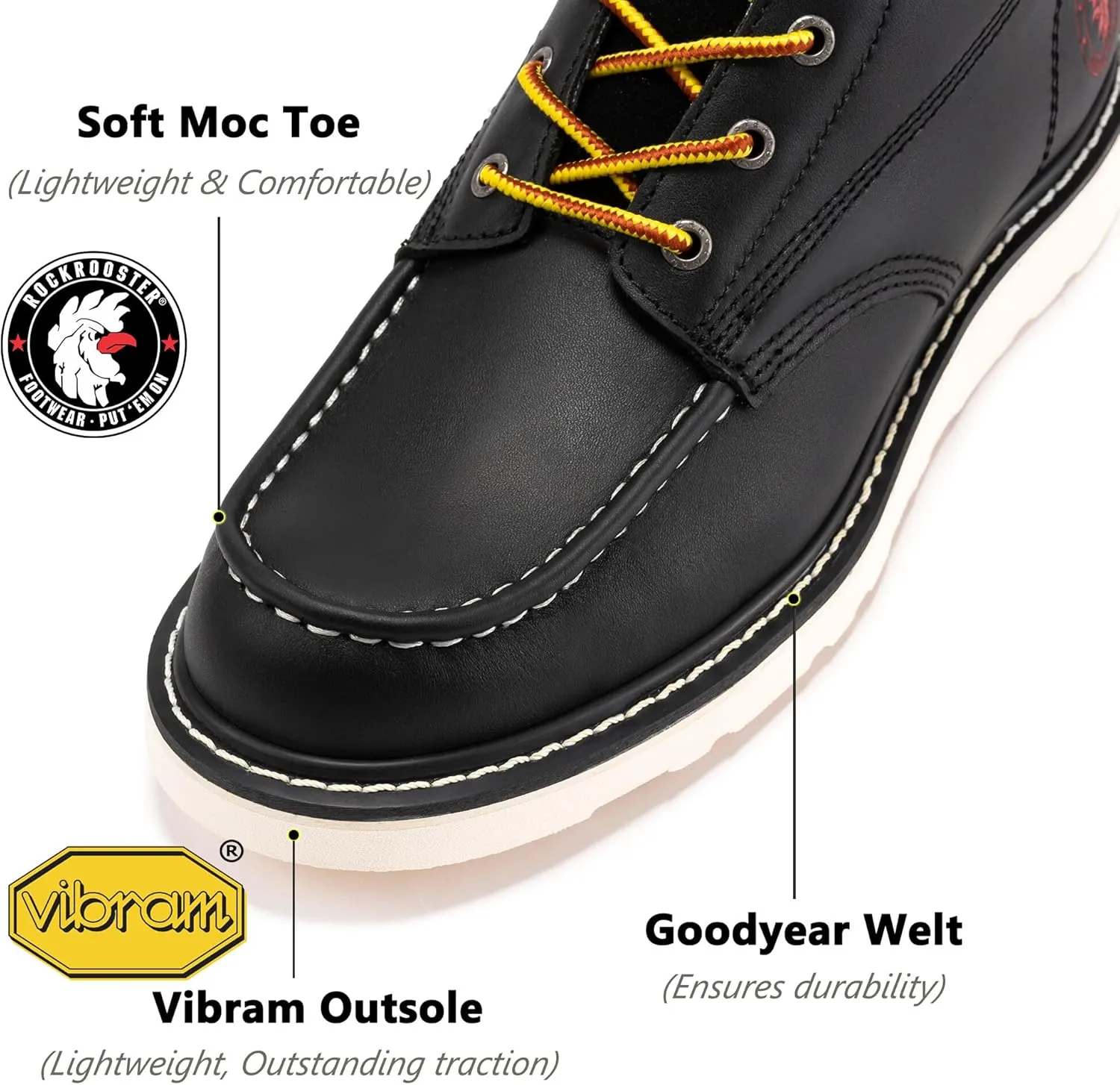 ROCKROOSTER Magnolia 6" Side-Zipper Wedge Boots for Men, Lightweight Soft Moc Toe Motorcycle Boots SAP309-Brown, SAP309BK-Black, SAP310-Black