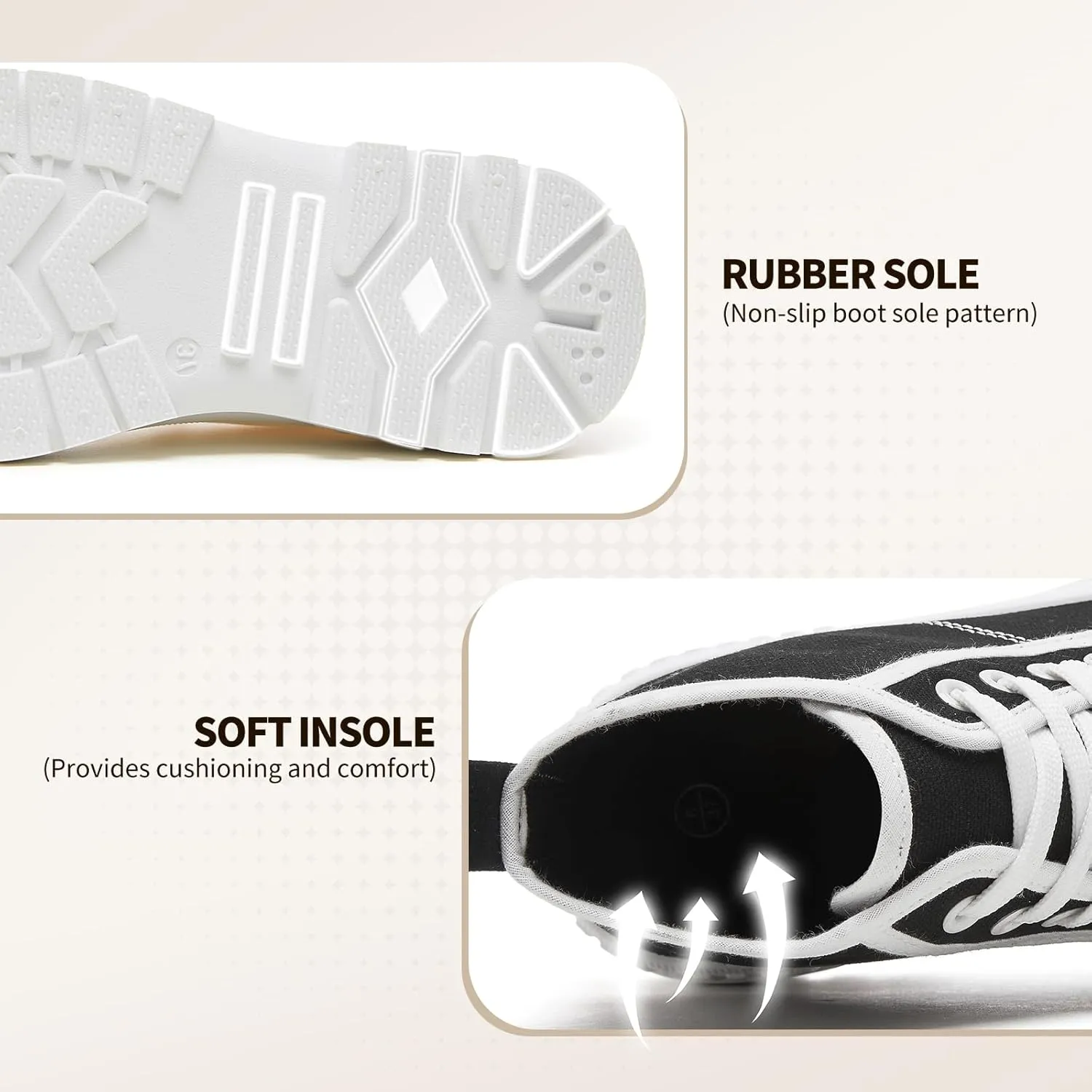 Rominz Women's White Platform Sneakers Fashion High Top Canvas Shoes for Women Black Lace-Up Canvas Sneakers Casual Platform Tennis Shoes