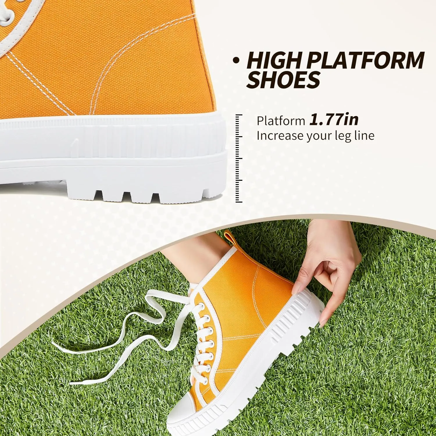 Rominz Women's White Platform Sneakers Fashion High Top Canvas Shoes for Women Black Lace-Up Canvas Sneakers Casual Platform Tennis Shoes