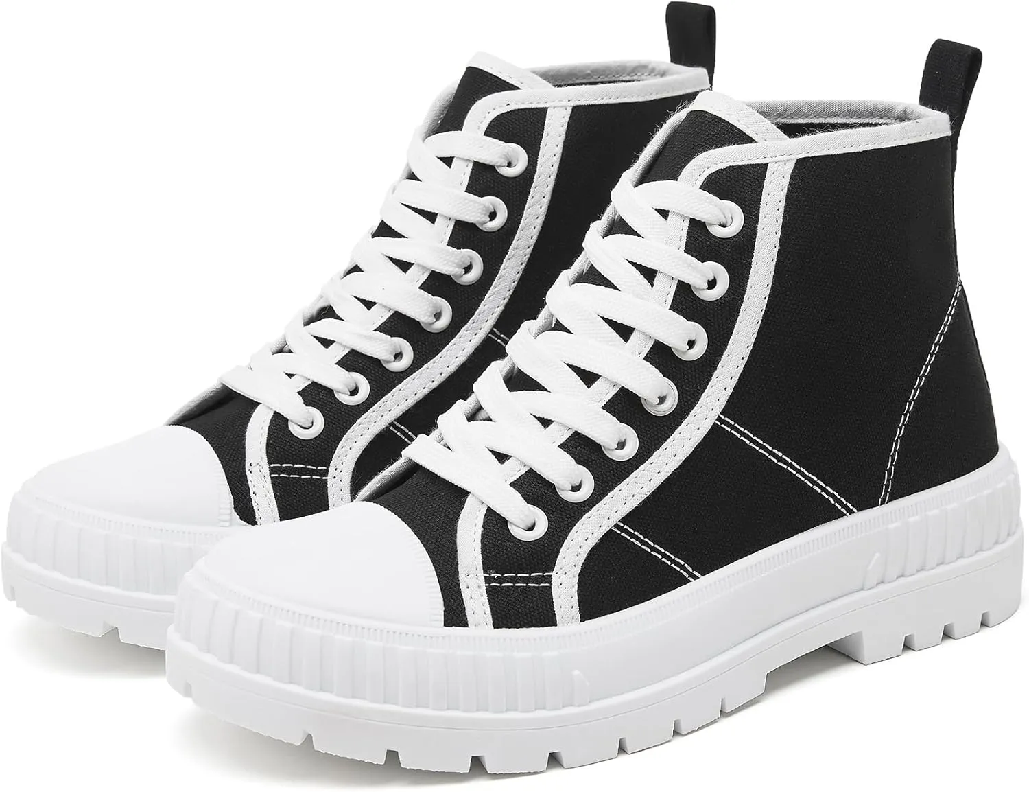 Rominz Women's White Platform Sneakers Fashion High Top Canvas Shoes for Women Black Lace-Up Canvas Sneakers Casual Platform Tennis Shoes