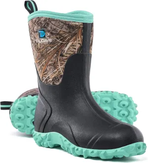 Rubber Boots for Women with Steel Shank, 6mm Neoprene Mid Calf Rain Boots, Waterproof Insulated Mud Work Boots All Season, Size 5-11