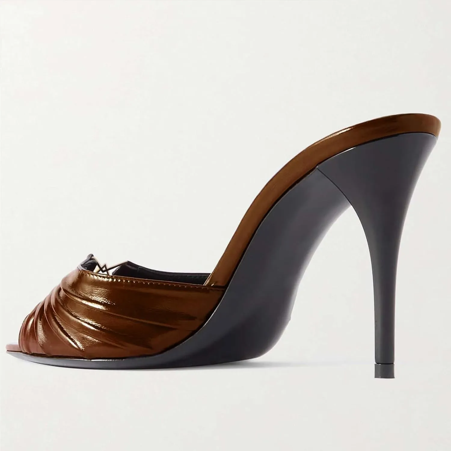 Ruched Kitten Heels for Women 3 Inch Pointed High Heels Sandals Peep Open Toe Slip on Stiletto Pumps Sexy Dressy Mules