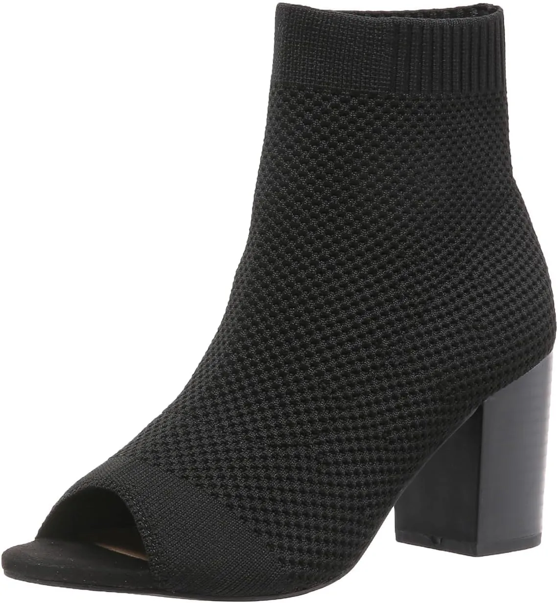SACFOF Peep Toe Booties for Women Knit Pointed Toe Chunky Block Heels Breathable Sandals Summer Casual Slip On Dress Sock Booties US5-11