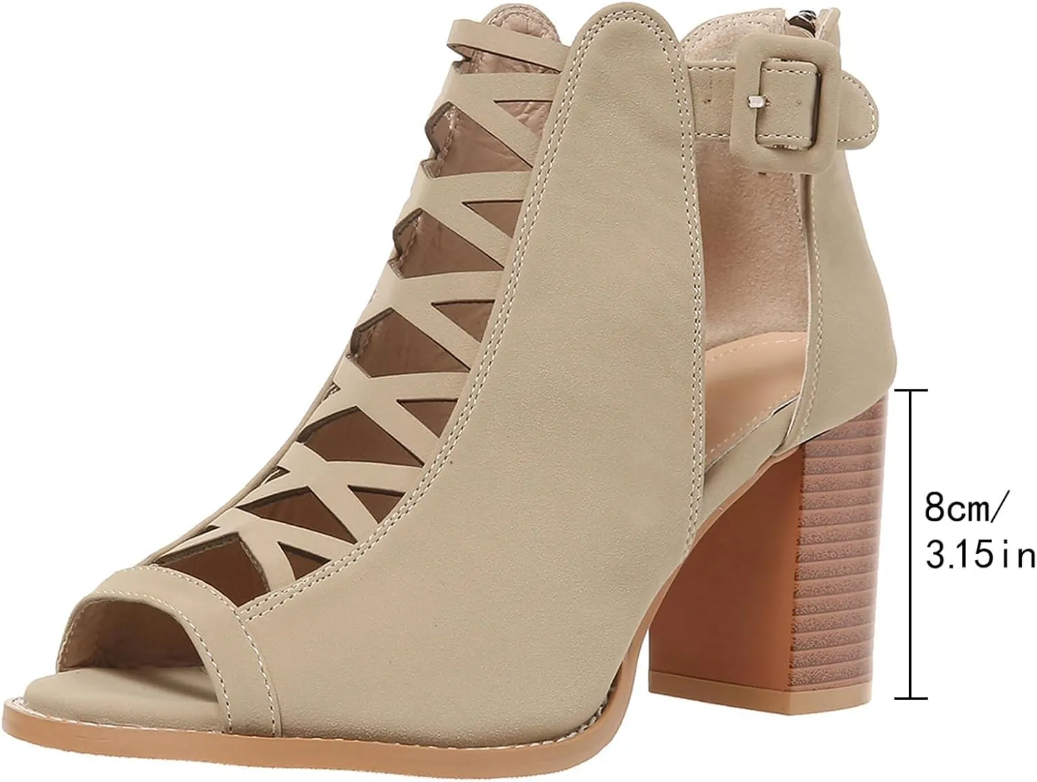 SACFOF Women Open Toe Crisscross High Heel Sandals Faux Suede Cutout Sandal with Adjustable Ankle Strap and Back Zipper