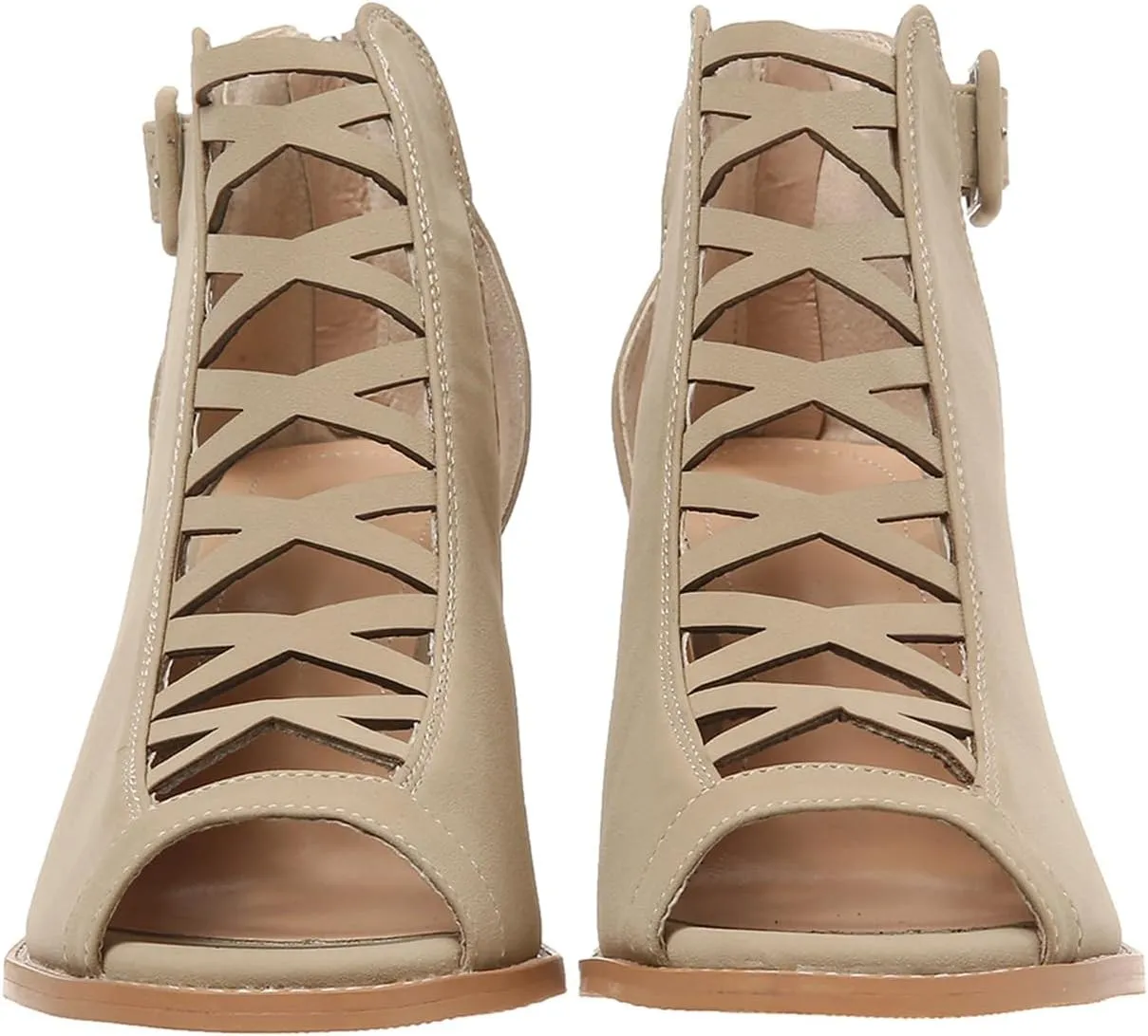 SACFOF Women Open Toe Crisscross High Heel Sandals Faux Suede Cutout Sandal with Adjustable Ankle Strap and Back Zipper