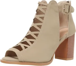 SACFOF Women Open Toe Crisscross High Heel Sandals Faux Suede Cutout Sandal with Adjustable Ankle Strap and Back Zipper