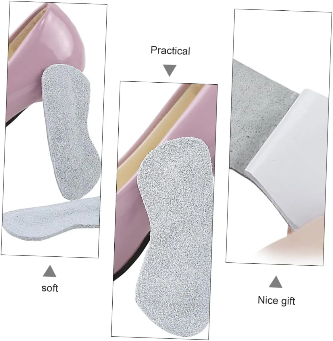SAFIGLE 2sets Cushioned Heel Inserts Leather Grip for Pumps High Heels Comfortable Liners (Grey) 4pairs*2