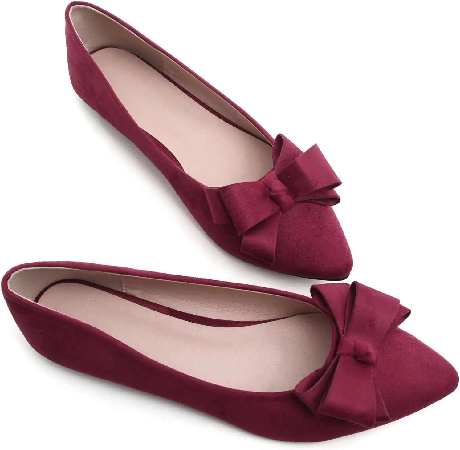 SAILING LU Womens Pointed Toe Ballet Flats Cute Bow-Knot Comfortable Loafers Formal Business Suede Slip On Dressy Walking Shoes