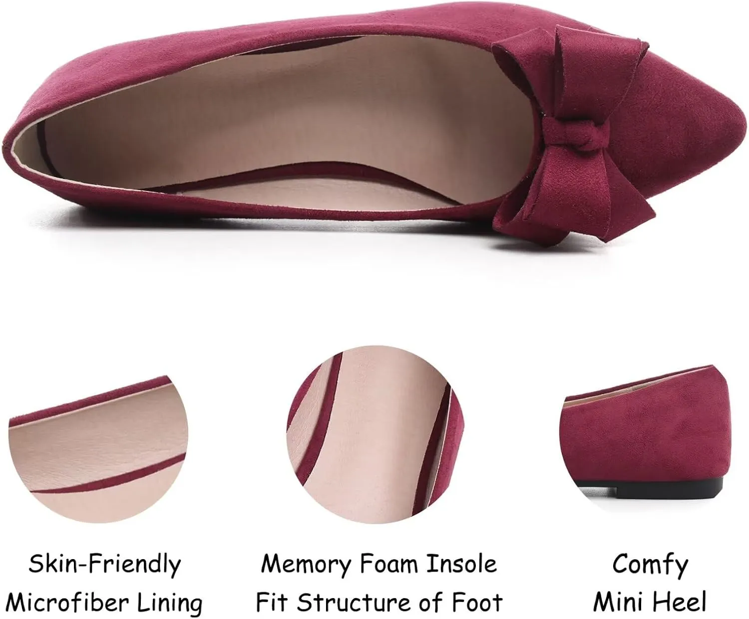 SAILING LU Womens Pointed Toe Ballet Flats Cute Bow-Knot Comfortable Loafers Formal Business Suede Slip On Dressy Walking Shoes
