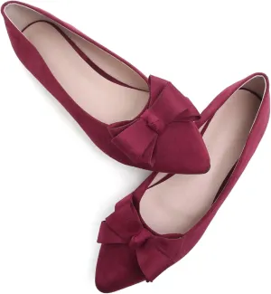 SAILING LU Womens Pointed Toe Ballet Flats Cute Bow-Knot Comfortable Loafers Formal Business Suede Slip On Dressy Walking Shoes