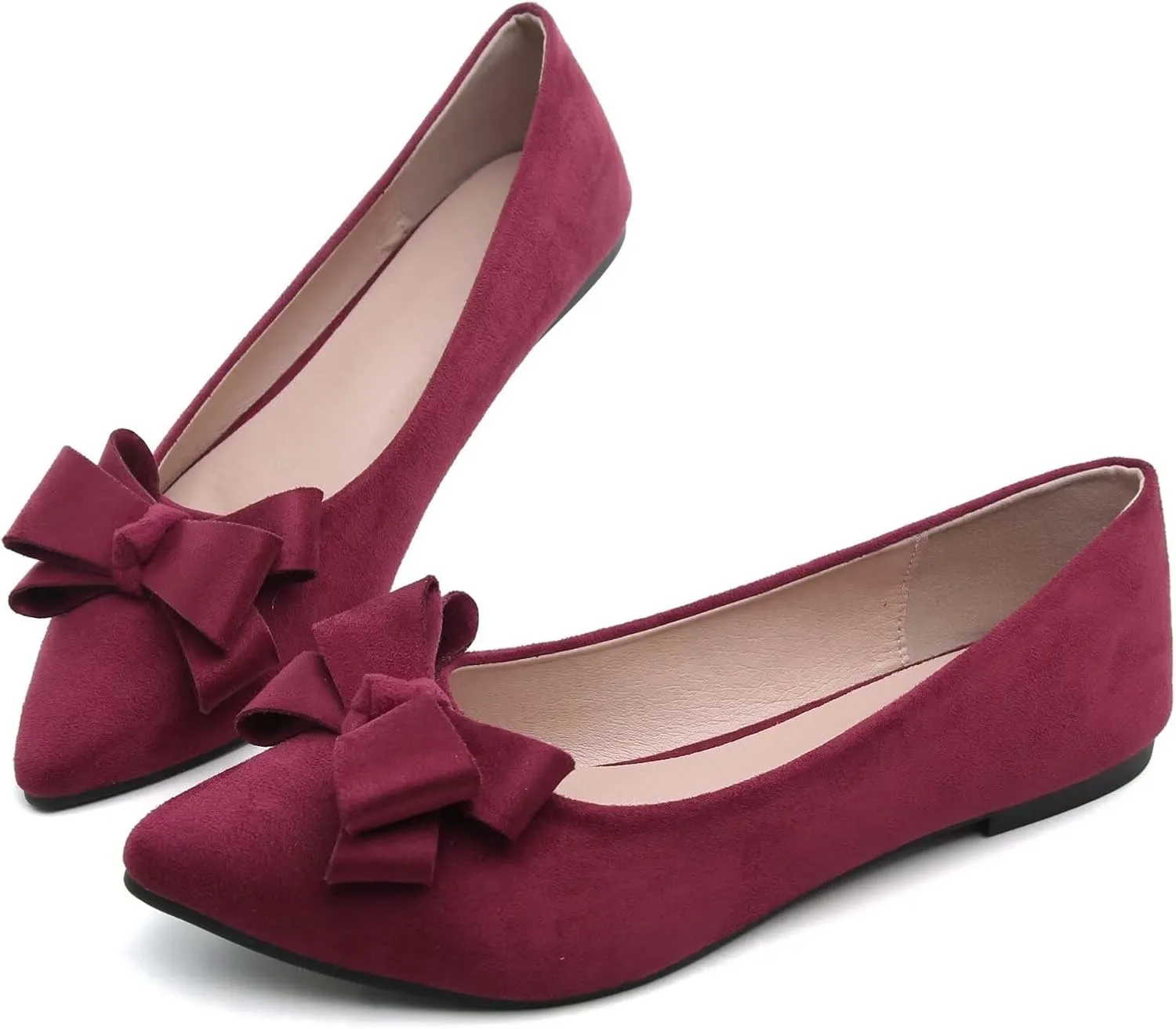 SAILING LU Womens Pointed Toe Ballet Flats Cute Bow-Knot Comfortable Loafers Formal Business Suede Slip On Dressy Walking Shoes