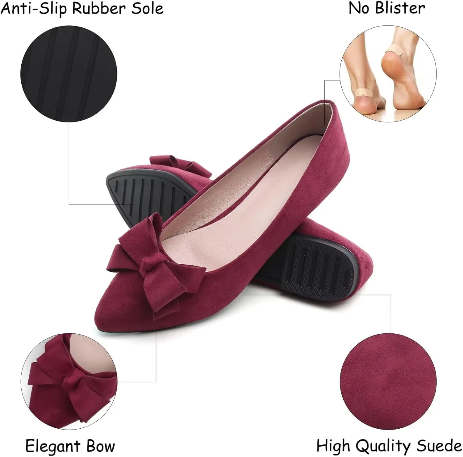 SAILING LU Womens Pointed Toe Ballet Flats Cute Bow-Knot Comfortable Loafers Formal Business Suede Slip On Dressy Walking Shoes