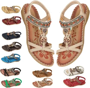 Sandals for Women Flats Shoes with Cushion Footbed Comfortable Casual Flats Sandals Summer Bohemia Flip Flops