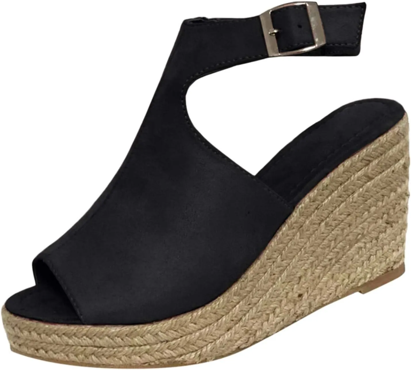 Sandals Women Dressy Open Toe Platform Wedge Sandals Summer Ankle Strap Buckle Low Heels Casual Espadrille Sandal Outdoor Shoes