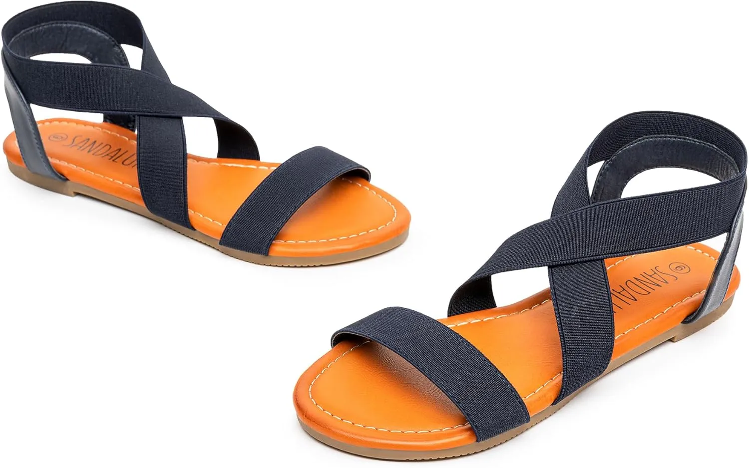 SANDALUP Elastic Ankle Strap Flat Sandals for Women