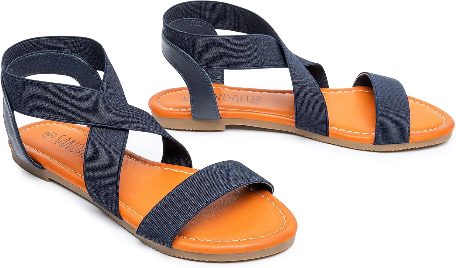 SANDALUP Elastic Ankle Strap Flat Sandals for Women