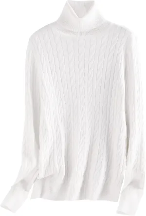SANGTREE Women's Cable Knit Turtleneck Long Sleeves Lightweight Pullover Sweater