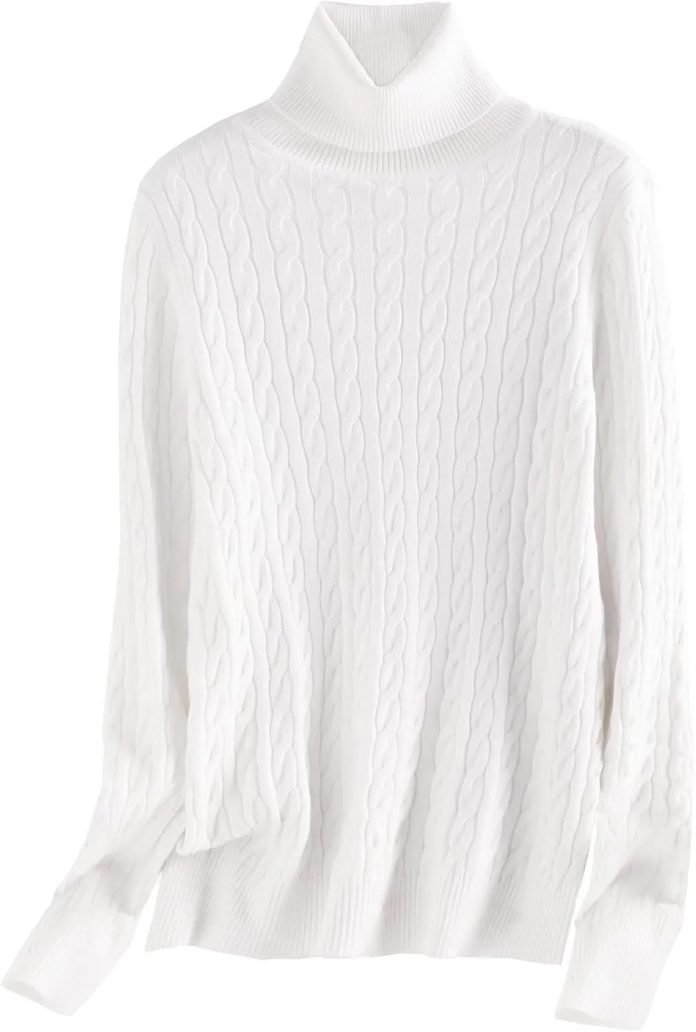 SANGTREE Women's Cable Knit Turtleneck Long Sleeves Lightweight Pullover Sweater