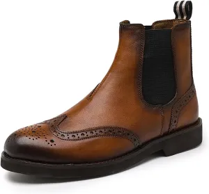 Santimon Brogues Wingtip Chelsea Boots Men Casual Dress Formal Leather Cowboy Boots Fashion Prom Business Wedding Western Ankle Boots for Mens Boys