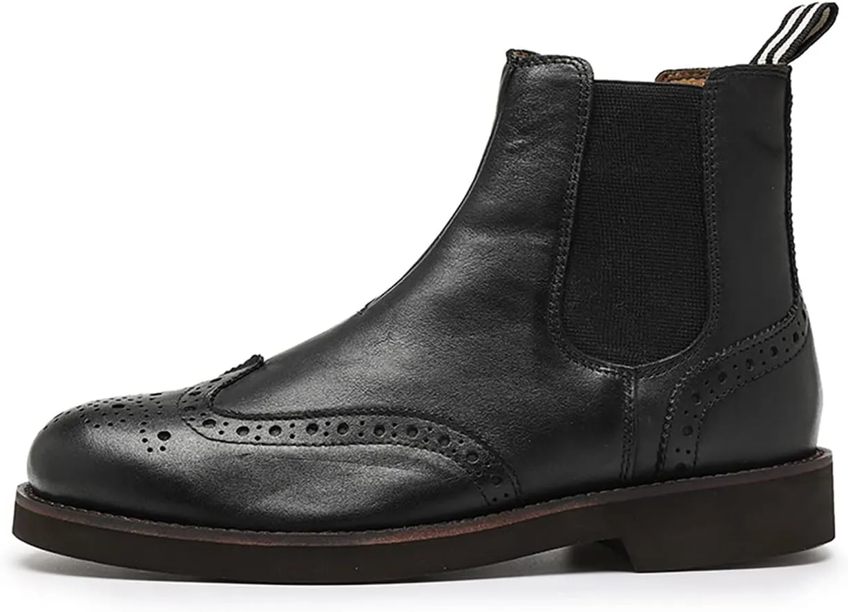 Santimon Brogues Wingtip Chelsea Boots Men Casual Dress Formal Leather Cowboy Boots Fashion Prom Business Wedding Western Ankle Boots for Mens Boys