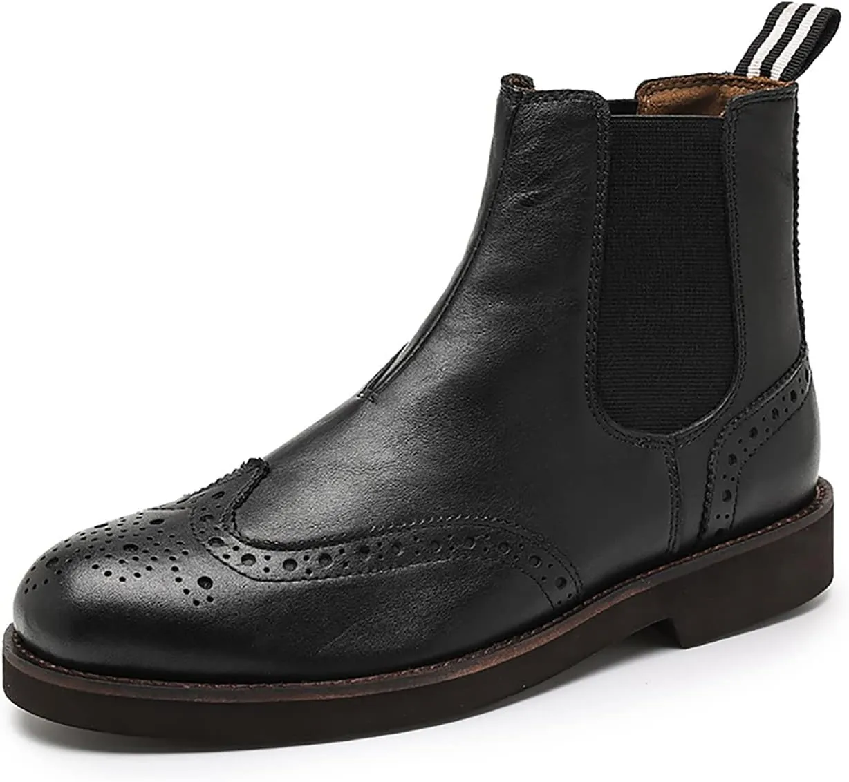 Santimon Brogues Wingtip Chelsea Boots Men Casual Dress Formal Leather Cowboy Boots Fashion Prom Business Wedding Western Ankle Boots for Mens Boys