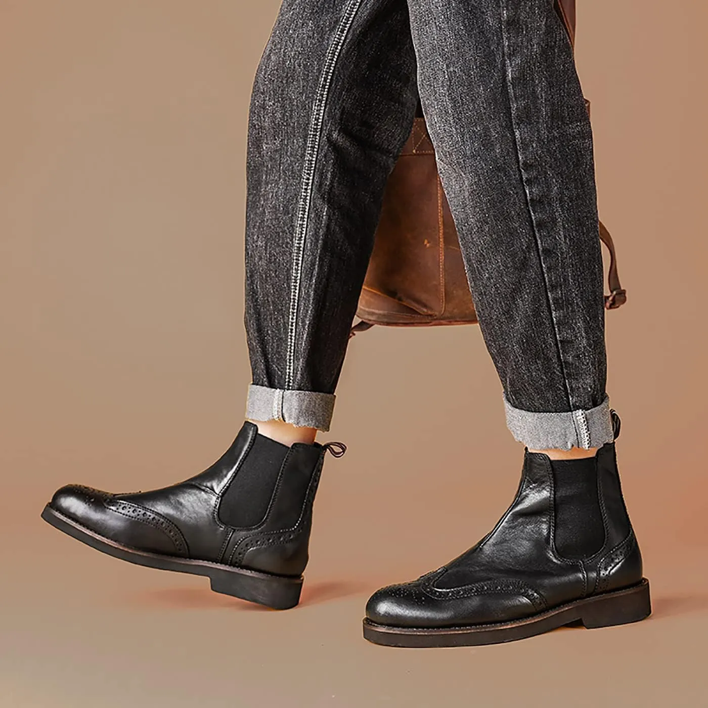 Santimon Brogues Wingtip Chelsea Boots Men Casual Dress Formal Leather Cowboy Boots Fashion Prom Business Wedding Western Ankle Boots for Mens Boys