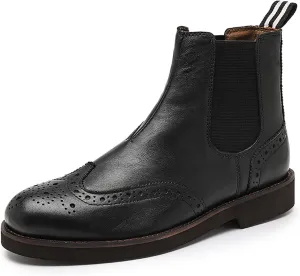 Santimon Brogues Wingtip Chelsea Boots Men Casual Dress Formal Leather Cowboy Boots Fashion Prom Business Wedding Western Ankle Boots for Mens Boys