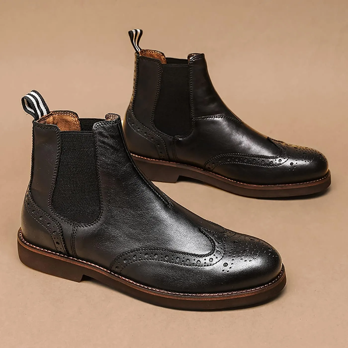 Santimon Brogues Wingtip Chelsea Boots Men Casual Dress Formal Leather Cowboy Boots Fashion Prom Business Wedding Western Ankle Boots for Mens Boys