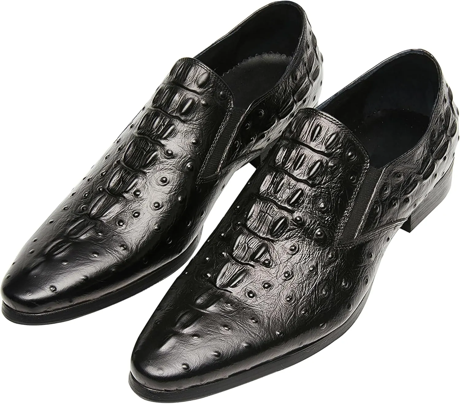 Santimon Casual Slip On Pointed-Toe Genuine Leather Alligator Patent Buttons Dress Loafers for Men Fashion Shoes Business Wedding Party Formal