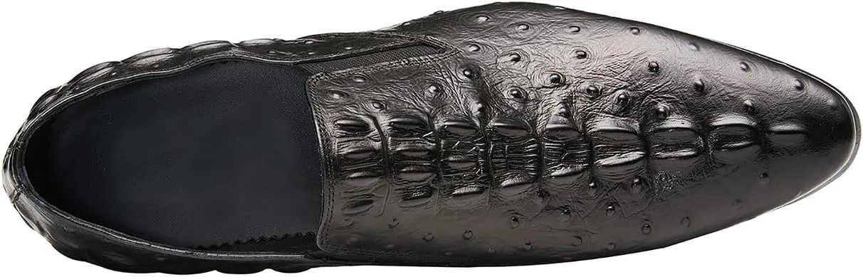 Santimon Casual Slip On Pointed-Toe Genuine Leather Alligator Patent Buttons Dress Loafers for Men Fashion Shoes Business Wedding Party Formal