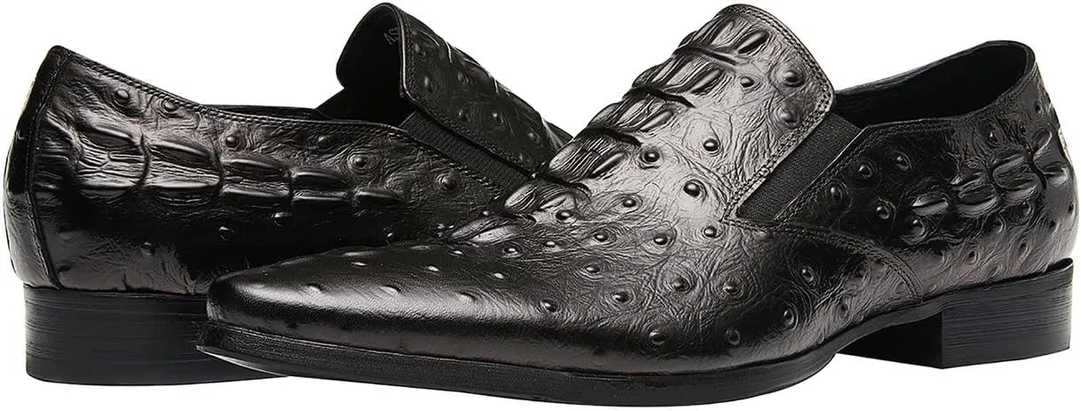 Santimon Casual Slip On Pointed-Toe Genuine Leather Alligator Patent Buttons Dress Loafers for Men Fashion Shoes Business Wedding Party Formal