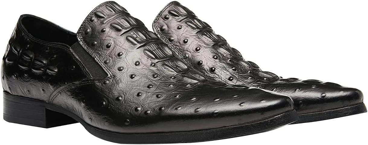 Santimon Casual Slip On Pointed-Toe Genuine Leather Alligator Patent Buttons Dress Loafers for Men Fashion Shoes Business Wedding Party Formal
