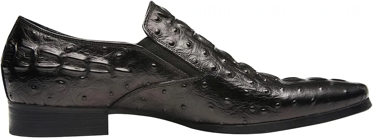 Santimon Casual Slip On Pointed-Toe Genuine Leather Alligator Patent Buttons Dress Loafers for Men Fashion Shoes Business Wedding Party Formal