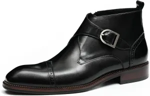 Santimon Chelsea Boots Men Formal Dress Ankle Boots Fashion Formal Genuine Leather Monk-Strap Brogues Chukka Boots Business Casual Wedding Boots for Men