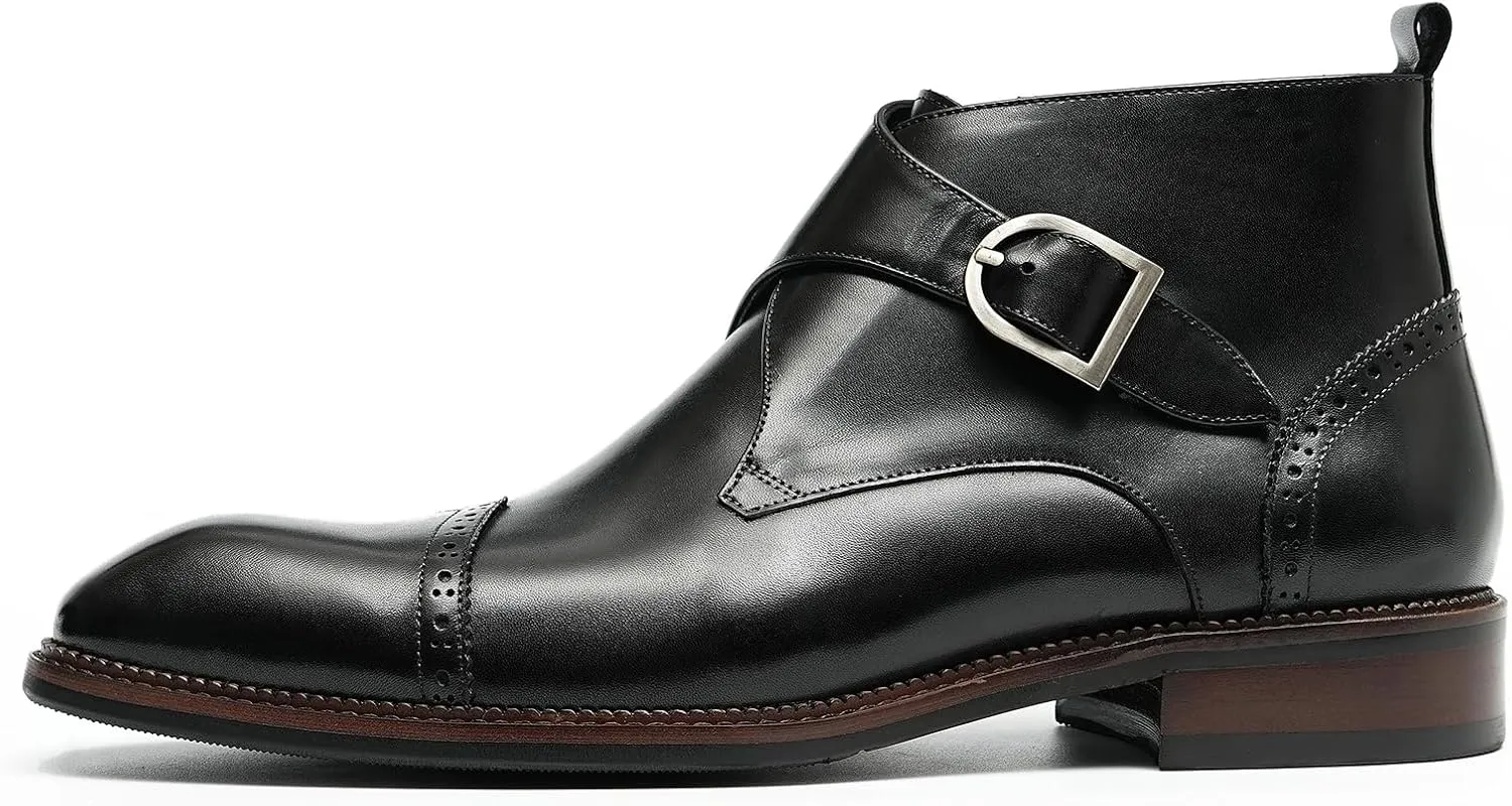 Santimon Chelsea Boots Men Formal Dress Ankle Boots Fashion Formal Genuine Leather Monk-Strap Brogues Chukka Boots Business Casual Wedding Boots for Men