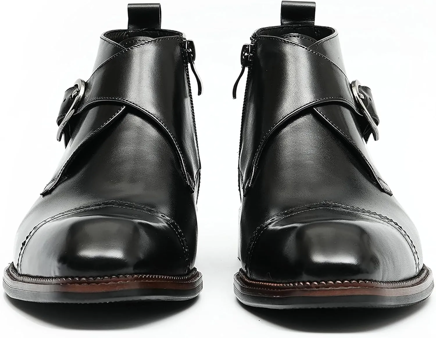 Santimon Chelsea Boots Men Formal Dress Ankle Boots Fashion Formal Genuine Leather Monk-Strap Brogues Chukka Boots Business Casual Wedding Boots for Men