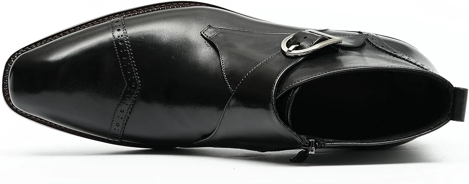 Santimon Chelsea Boots Men Formal Dress Ankle Boots Fashion Formal Genuine Leather Monk-Strap Brogues Chukka Boots Business Casual Wedding Boots for Men
