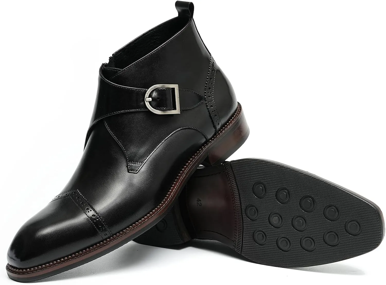 Santimon Chelsea Boots Men Formal Dress Ankle Boots Fashion Formal Genuine Leather Monk-Strap Brogues Chukka Boots Business Casual Wedding Boots for Men