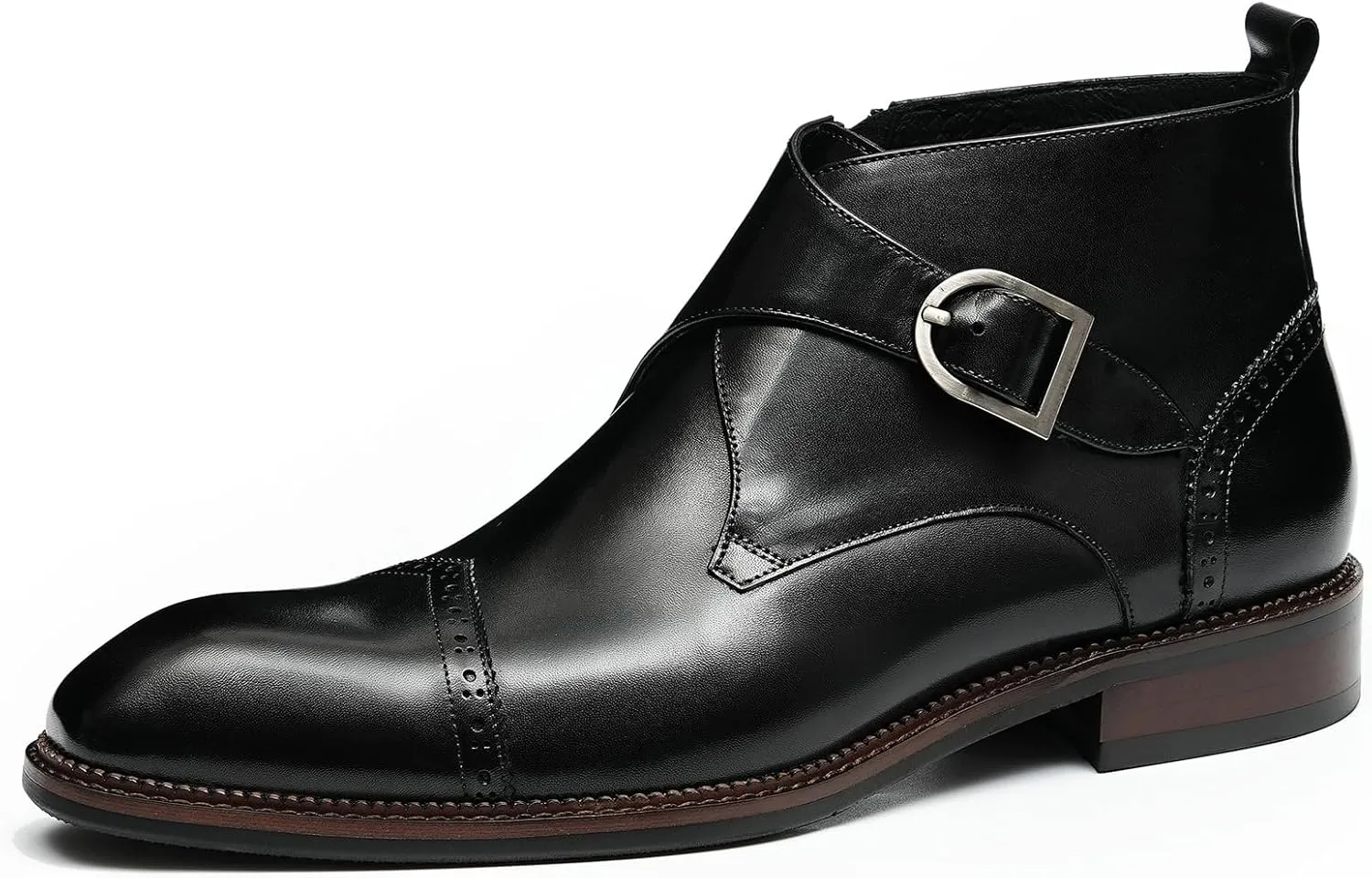 Santimon Chelsea Boots Men Formal Dress Ankle Boots Fashion Formal Genuine Leather Monk-Strap Brogues Chukka Boots Business Casual Wedding Boots for Men