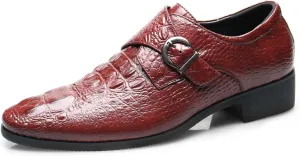 Santimon Men's Alligator Pattern Leather Buckle Monk Strap Loafers Formal Dress Shoes for Men