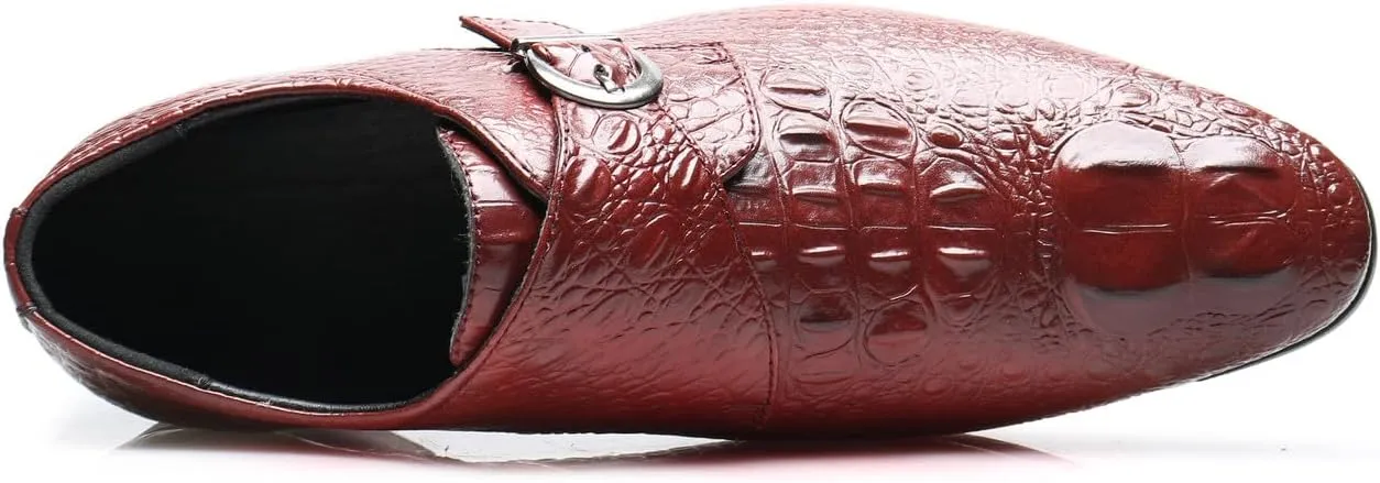 Santimon Men's Alligator Pattern Leather Buckle Monk Strap Loafers Formal Dress Shoes for Men