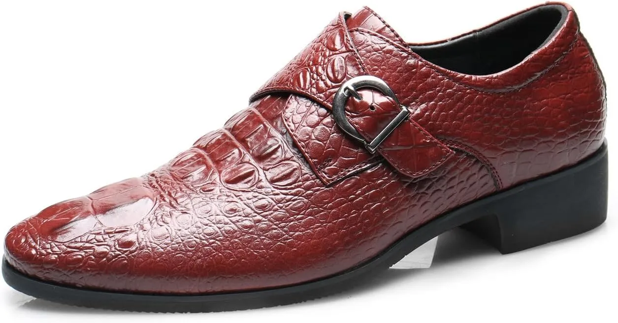 Santimon Men's Alligator Pattern Leather Buckle Monk Strap Loafers Formal Dress Shoes for Men