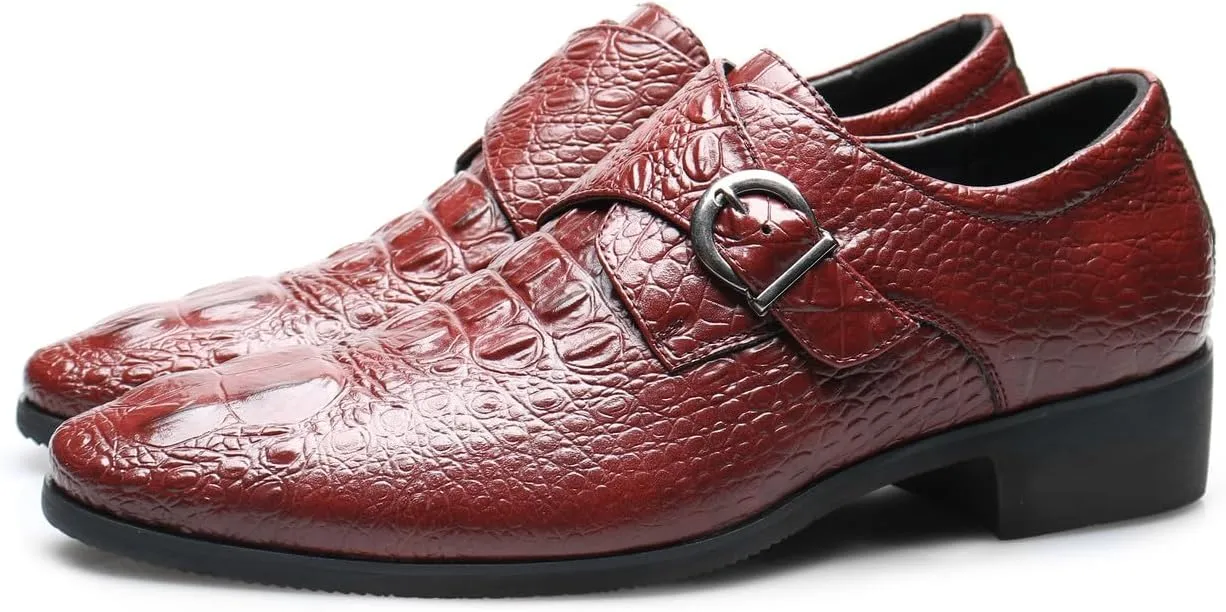 Santimon Men's Alligator Pattern Leather Buckle Monk Strap Loafers Formal Dress Shoes for Men