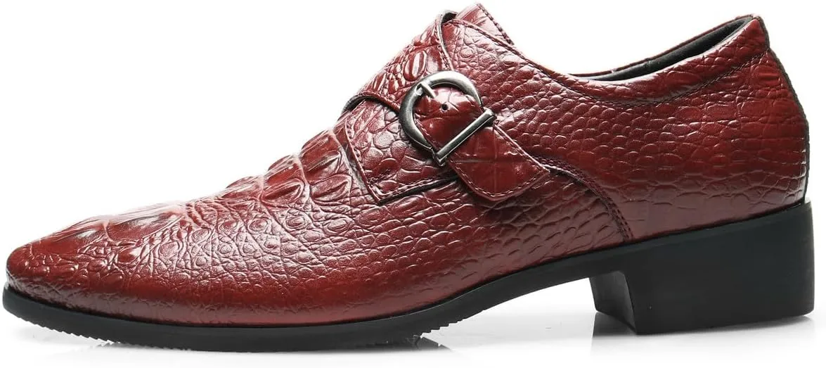 Santimon Men's Alligator Pattern Leather Buckle Monk Strap Loafers Formal Dress Shoes for Men